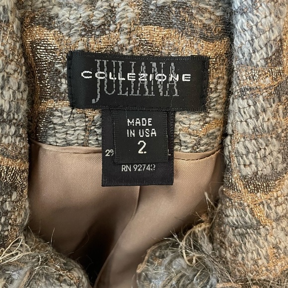 JULIANA COLLEZIONE Wool Mohair Blend TEXTURED Gold Fringe JACKET BLAZER Sz 2 - Picture 13 of 16